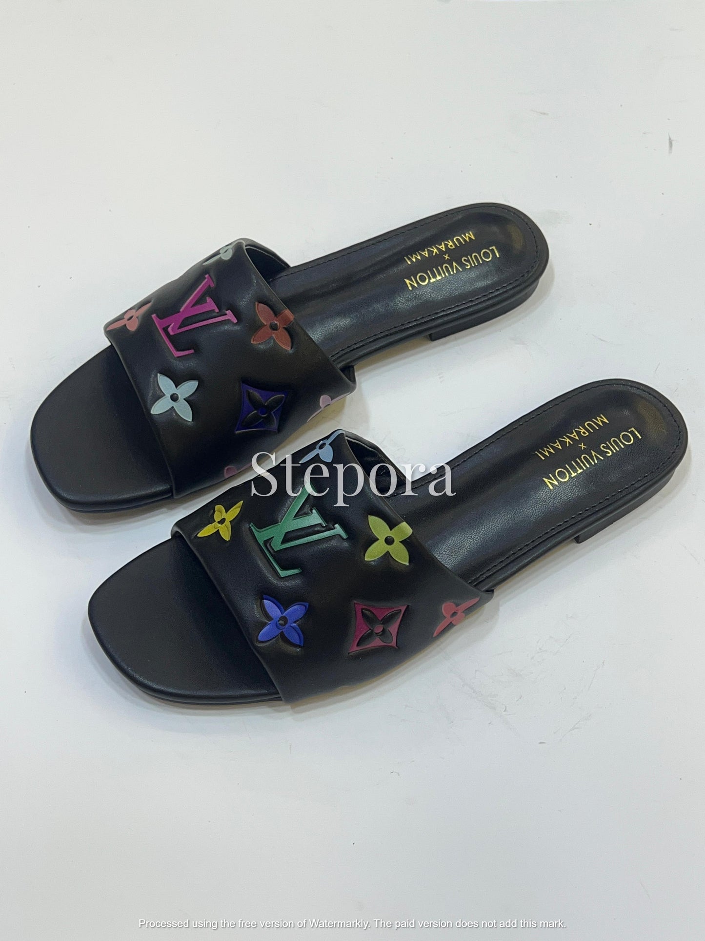 Cross-Strap Canvas Flat Sandals – Bold Typography Summer Slides in Black and Cream