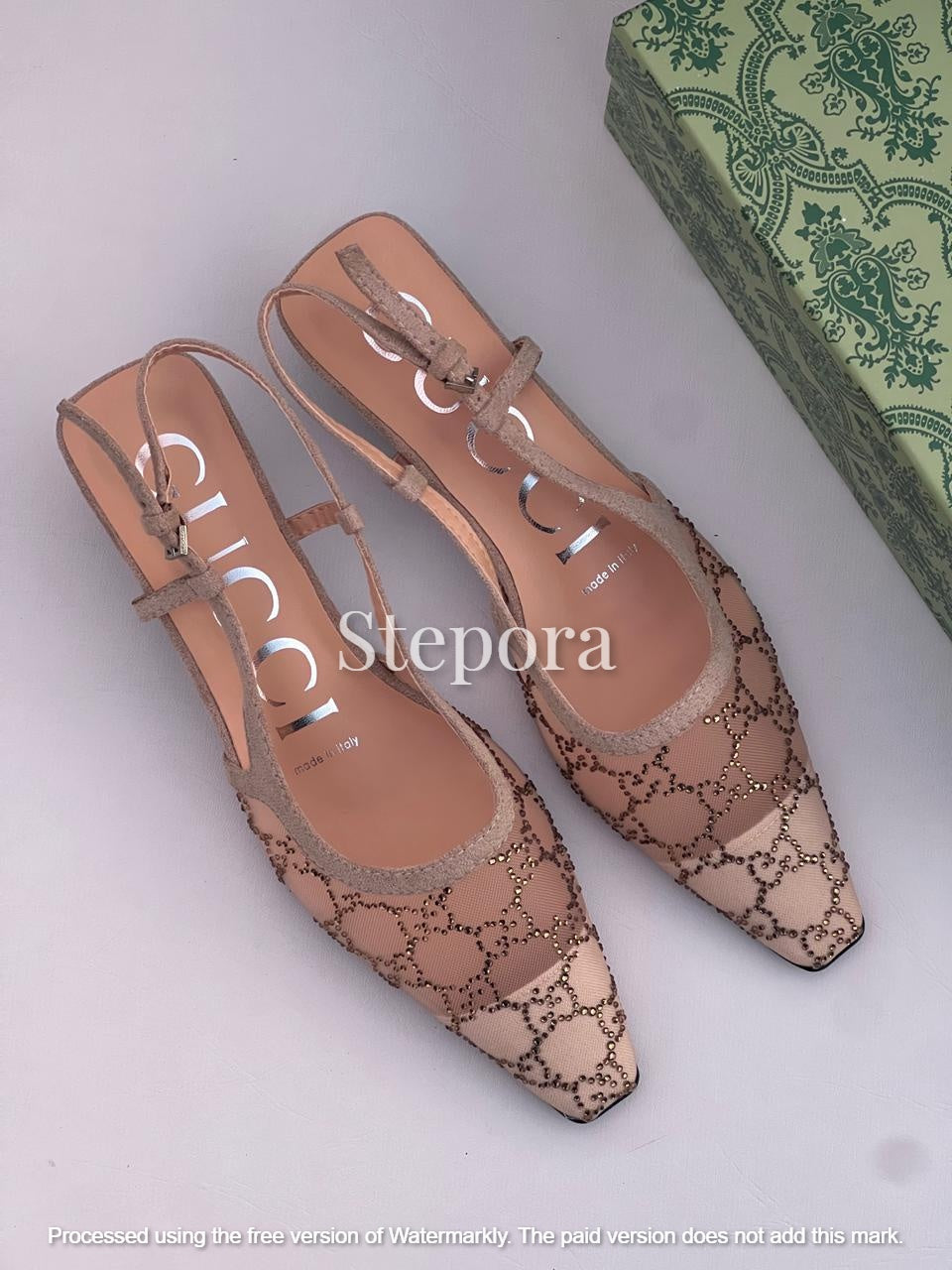 Women’s Pointed Toe Rhinestone Mesh Slingback Pumps – Elegant Crystal Studded Mesh Heeled Sandals with Adjustable Ankle Strap