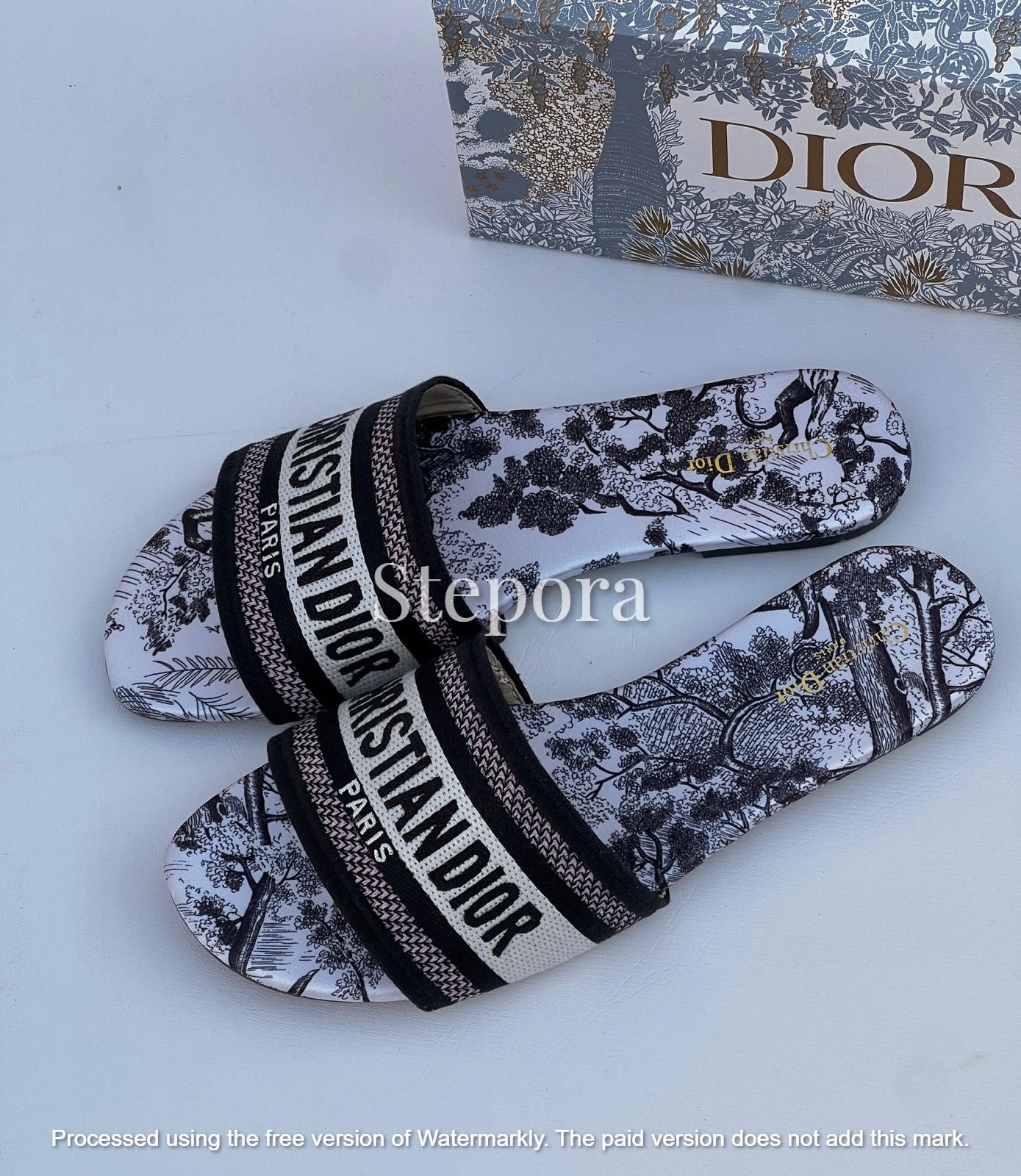 Embroidered Floral Canvas Slide Sandals - Luxury Summer Flats