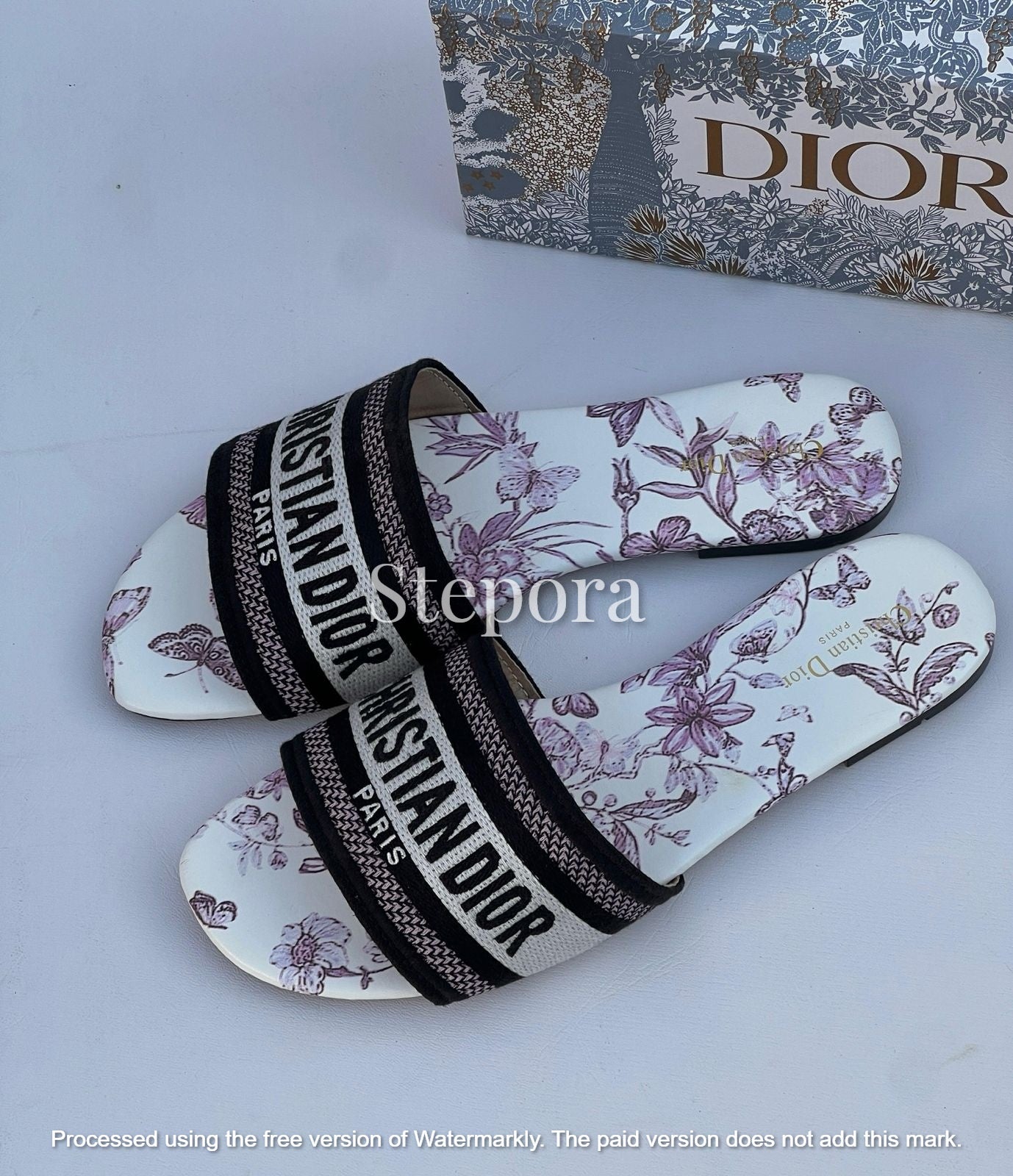 Embroidered Floral Canvas Slide Sandals - Luxury Summer Flats