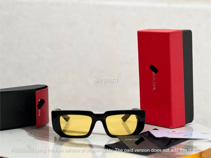 Geometric Black Sunglasses with Yellow Lenses