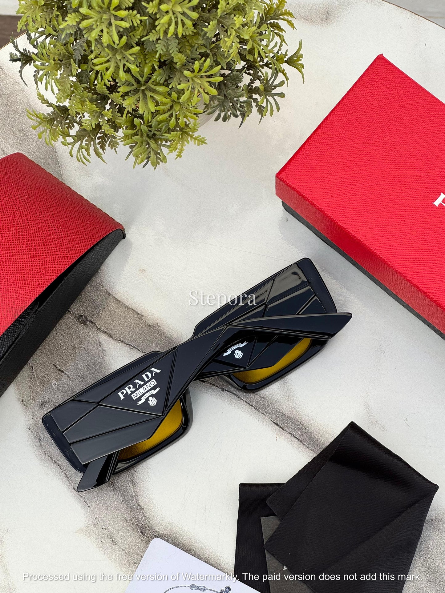 Geometric Black Sunglasses with Yellow Lenses