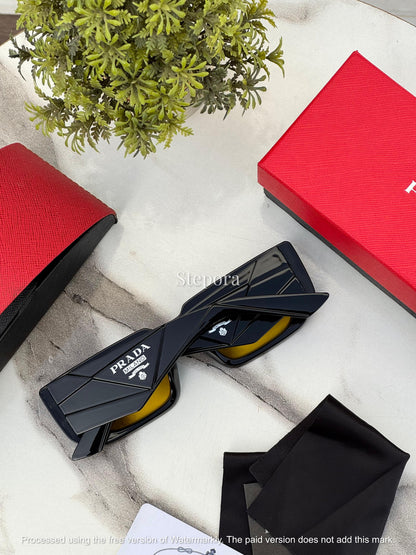 Geometric Black Sunglasses with Yellow Lenses