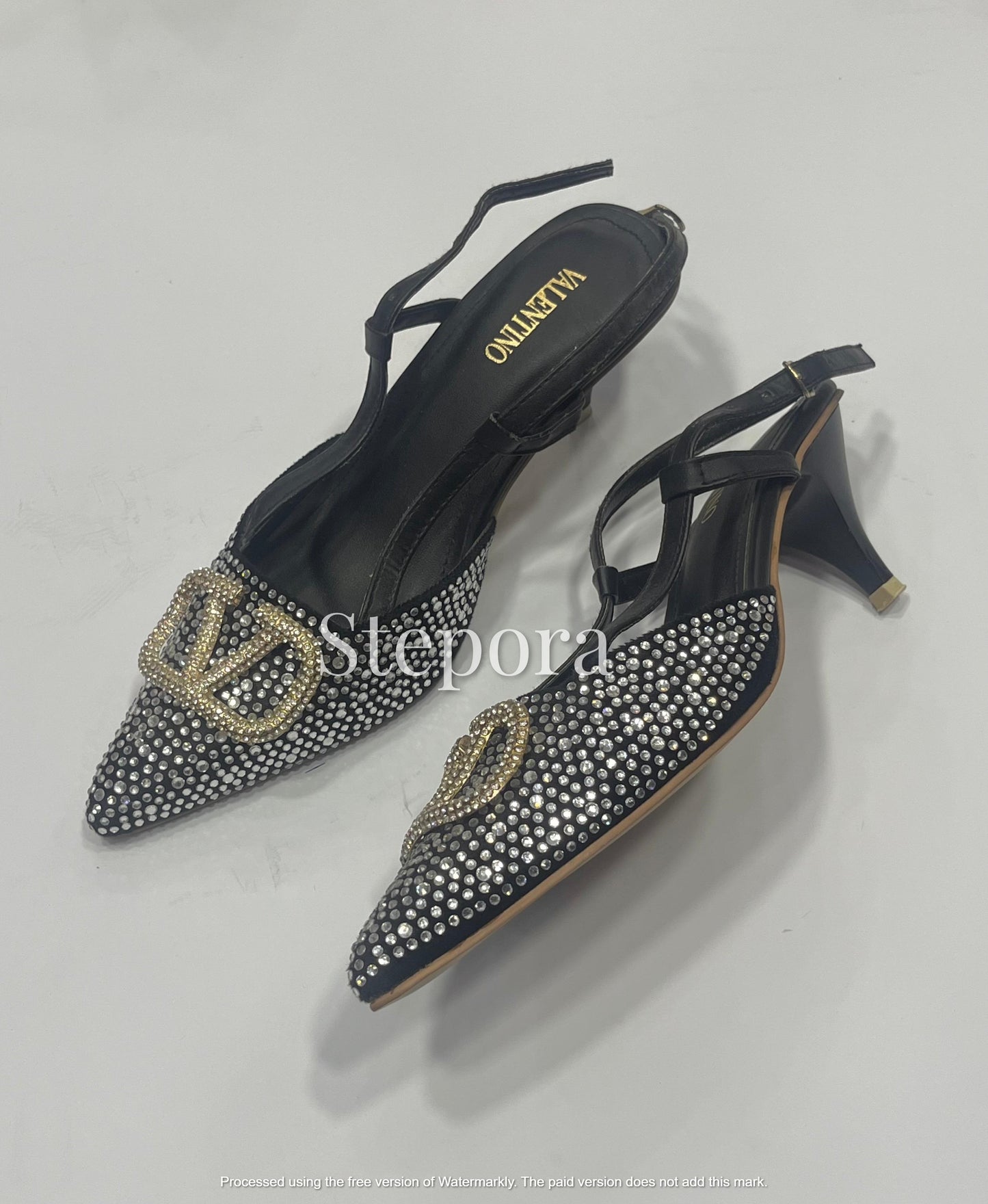 Sparkly Crystal Encrusted Pointed Toe Slingback Heels – Elegant Low Heel Evening Pumps