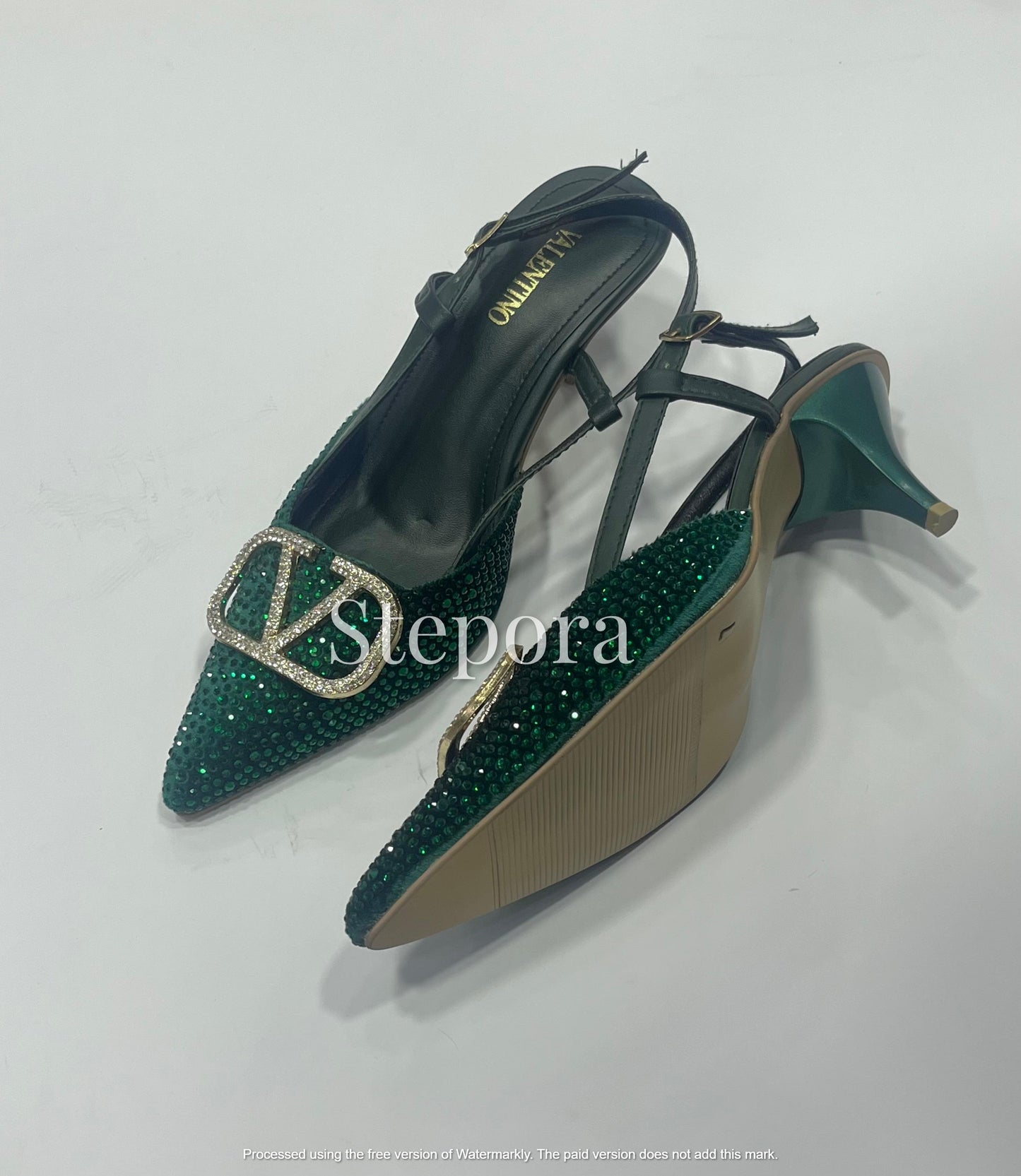 Sparkly Crystal Encrusted Pointed Toe Slingback Heels – Elegant Low Heel Evening Pumps