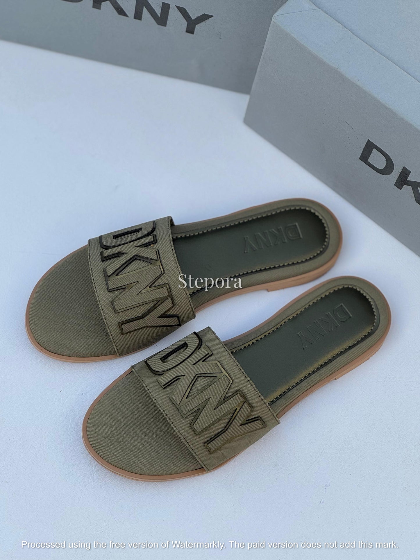 Embossed Bold Letter Canvas Slides – Women’s Casual Flat Sandals