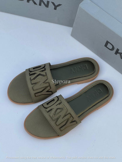 Embossed Bold Letter Canvas Slides – Women’s Casual Flat Sandals