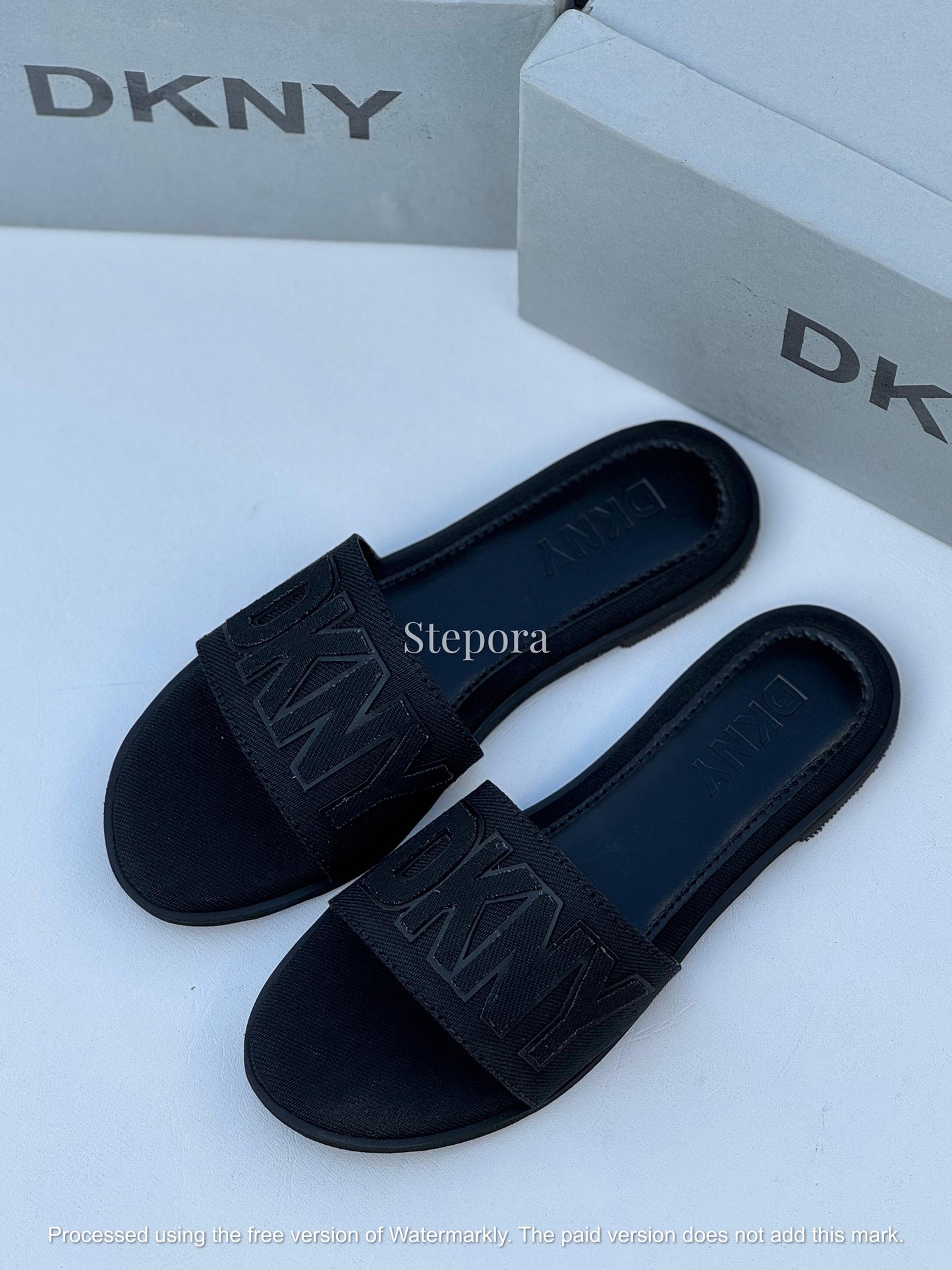 Embossed Bold Letter Canvas Slides – Women’s Casual Flat Sandals