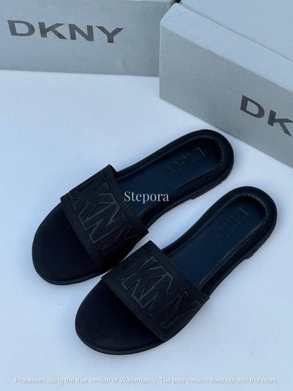 Embossed Bold Letter Canvas Slides – Women’s Casual Flat Sandals