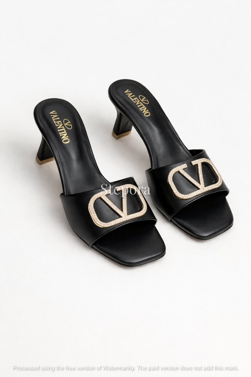 Crystal Buckle Kitten Heel Mules