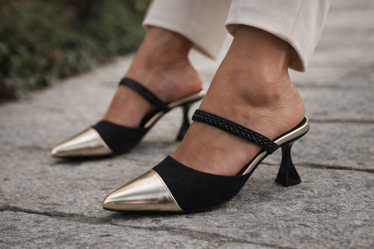 Two-Tone Cap-Toe Mules