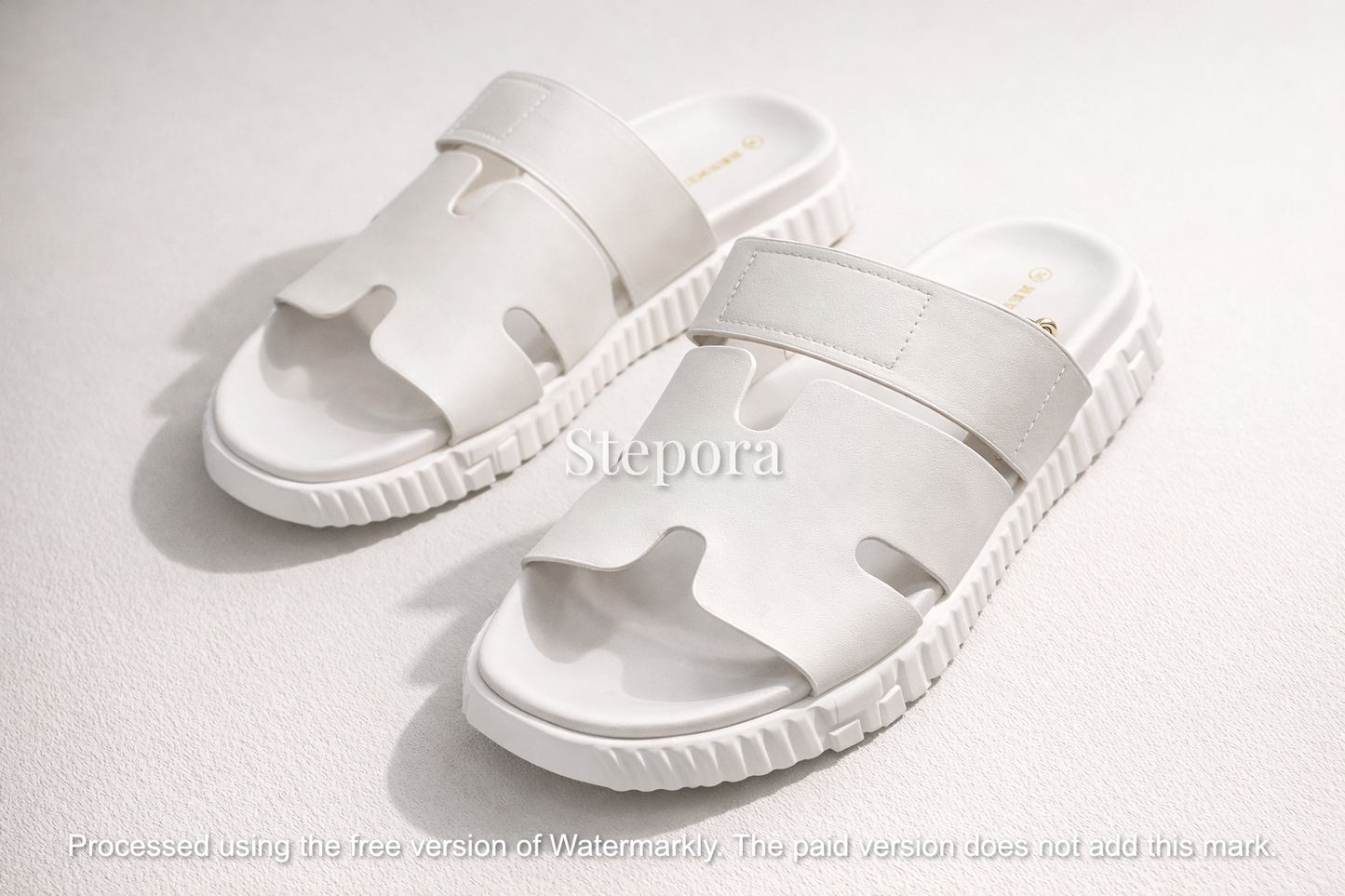 Cut-Out Wide Strap Slide Sandals with Serrated Platform Sole