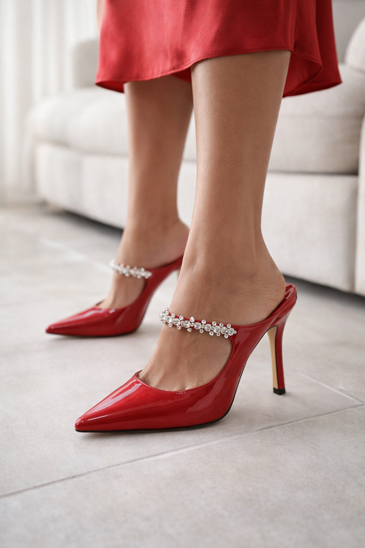 Crystal Strap Pointed-Toe Mules