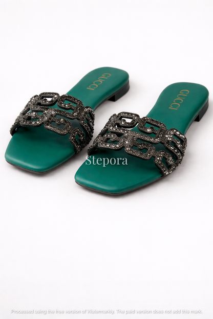 Embellished Cut-Out Flat Sandals