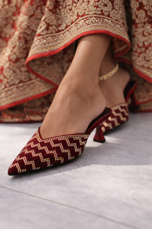 Zigzag Rhinestone Pointed Toe Mules