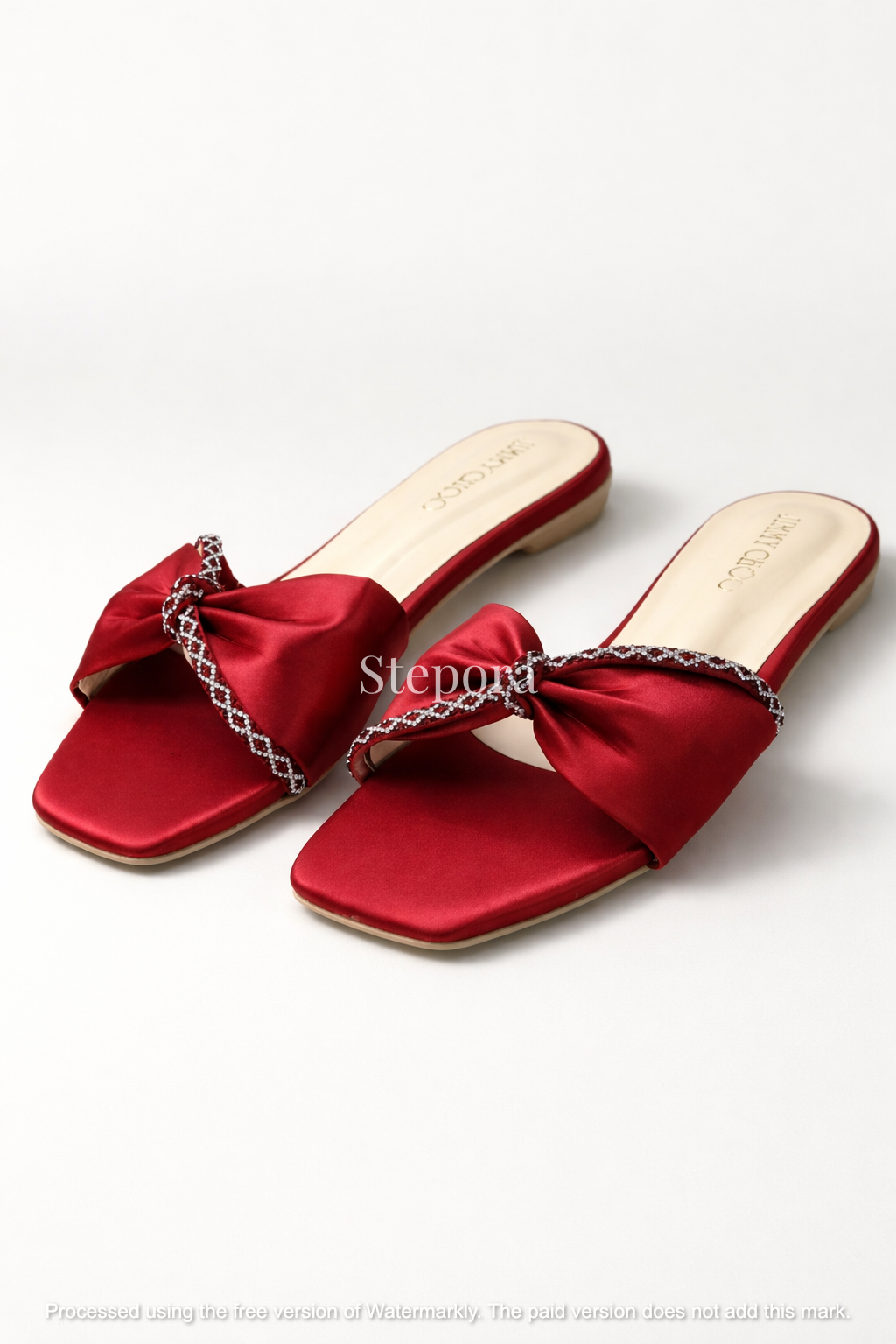 Crystal Bow Satin Flats