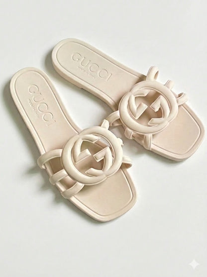 Women's Chic Interlocking Cutout Slides | Soft Matte Everyday Flat Sandals